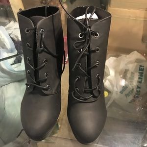 Ankle boots bamboo chunky heels lace up booties